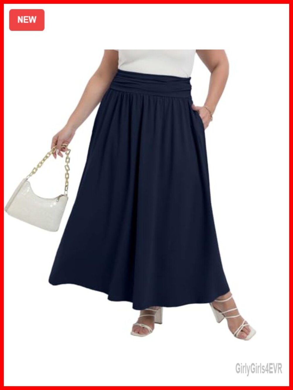 Plus Size Maxi Skirt with Pockets High Waisted A-Line Flowy